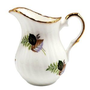 Elizabethan Fine Bone China Creamer England Leaf & Fern Pattern Gold Accents VTG